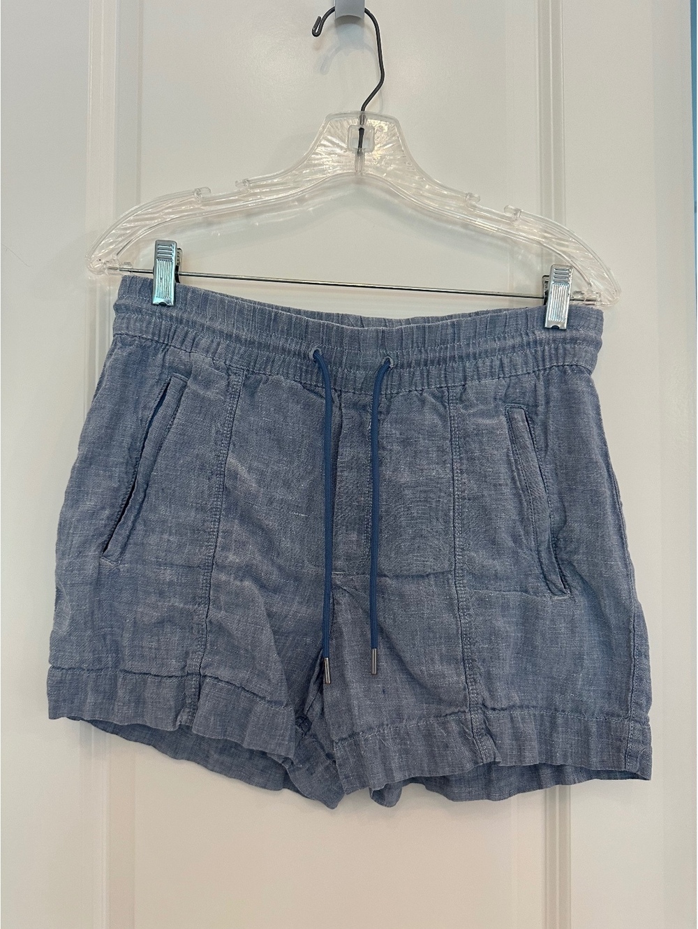 Athleta 100% Linen Drawstring Pull-On Shorts Blue Size 4 Pockets Summer [COPY]